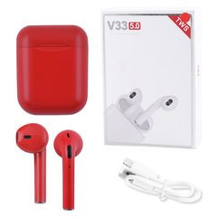 Бездротові bluetooth-навушники V33 5.0 з кейсом, red