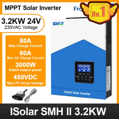 EASUN POWER 3.2KW Солнечный инвертор 220VAC Выход Чистая синусоида 80A MPPT 24V Солнечный контроллер заряда с 80A AC Charge Wi-Fi, Синий, ISolar-SMH-II-3.2KW-WIFI, Производитель