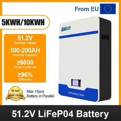 Easun 5 кВтч Powerwall 48 В Lifepo4 Батарея 51,2 В 100Ач 10 ​​лет гарантии