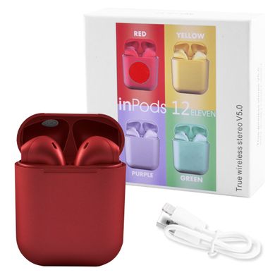 Бездротові bluetooth-навушники inPods i12 eleven, metallic red